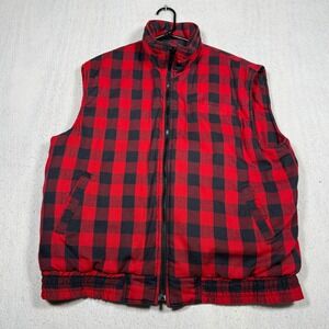 Branded Lion Mens XL Buffalo Plaid Quilted Puffer Vest Red Black Checkered Zip